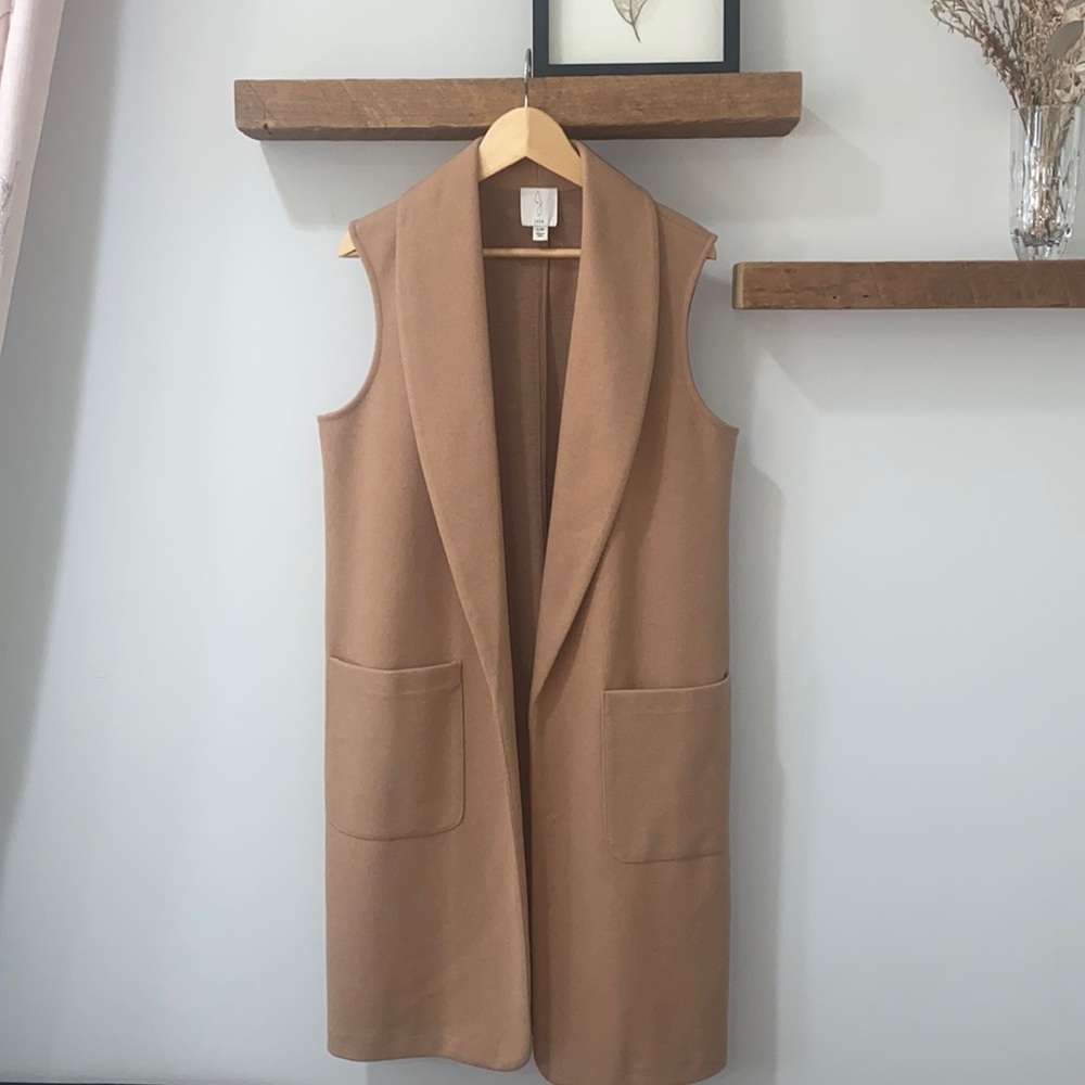 Joie Tan Sleeveless Vest with Lapel Collar